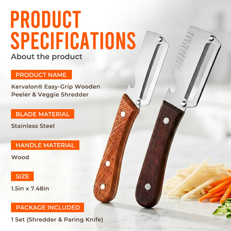 Orolaya® Easy-Grip Wooden Peeler & Veggie Shredder (Upsell)