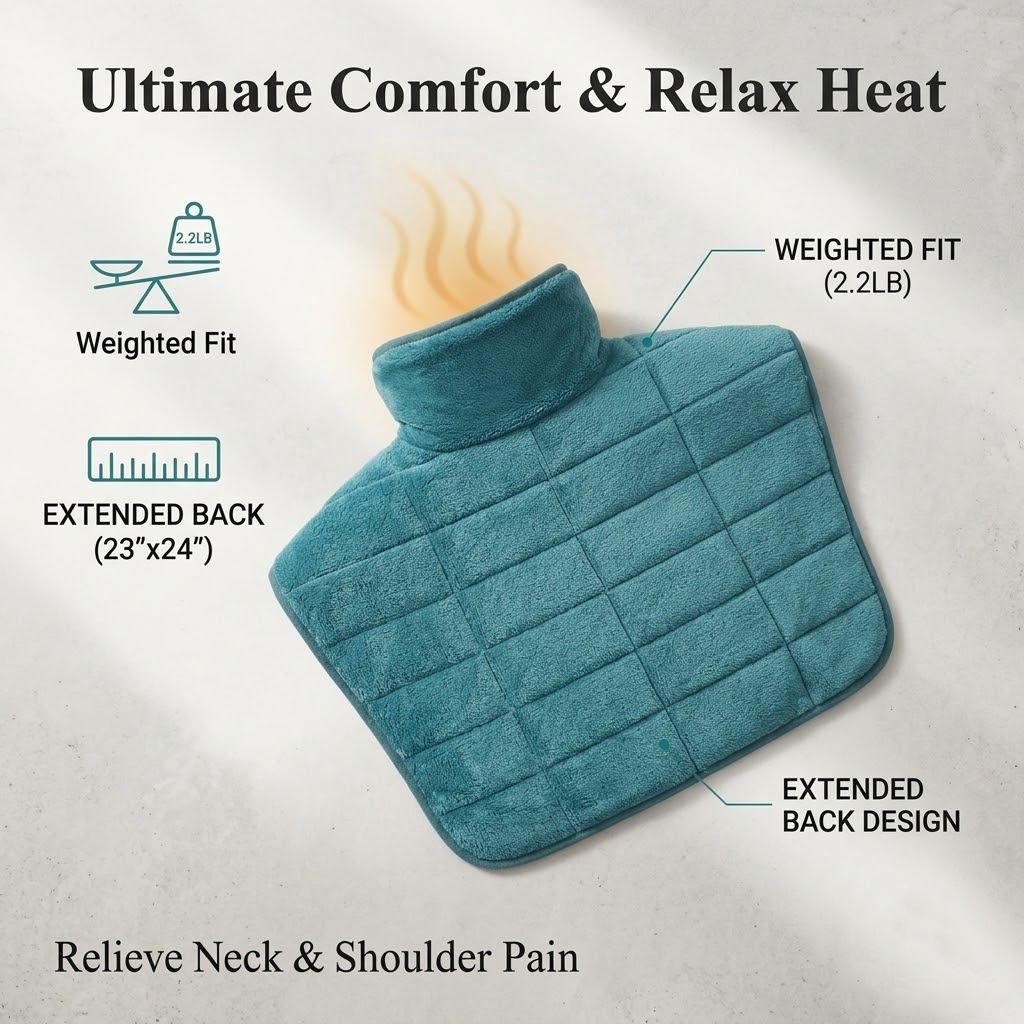 Zazivibecosh Weighted Neck and Shoulder Heating Pad with Extended Back Design: Targeted Thermal Therapy for Full Back Pain Relief